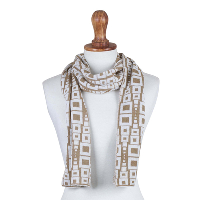 Alpaca Blend Scarf in Golden Brown and Eggshell from Peru