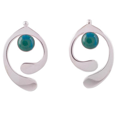 Chrysocolla and Sterling Silver Drop Earrings from Peru