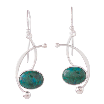 Chrysocolla and Sterling Silver Dangle Earrings from Peru
