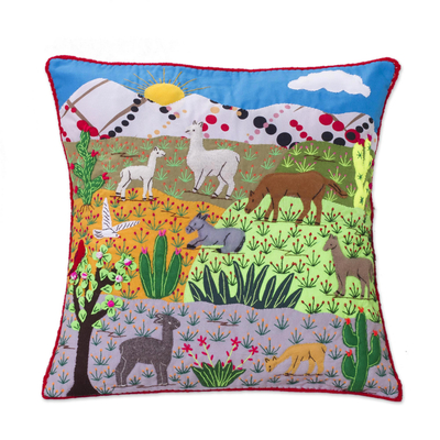 Cotton Blend Nature Themed Patchwork Cushion Cover from Peru