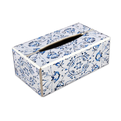 Reverse Painted Glass Floral Tissue Box Cover from Peru