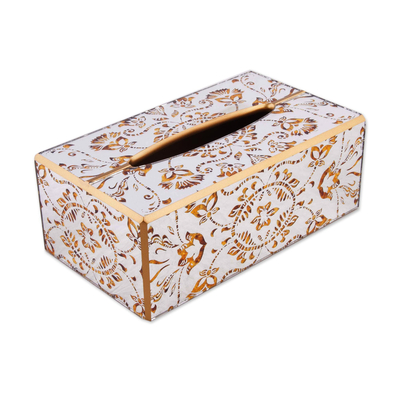 Reverse Painted Glass Floral Tissue Box Cover from Peru