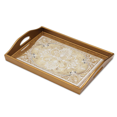Reverse Painted Glass Tray in Gold from Peru