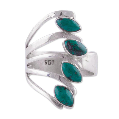 Chrysocolla and 950 Silver Leaf Multi Stone Ring from Peru