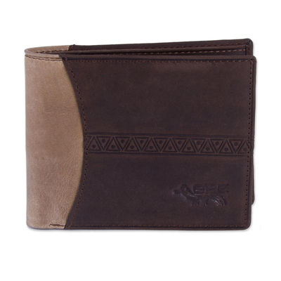 Handcrafted Leather Wallet in Espresso and Tan from Peru