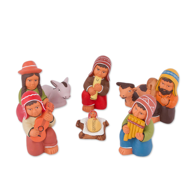 Hand-Painted Ceramic Andean Nativity Scene (9 Pieces)