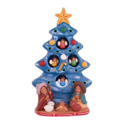 Ceramic Christmas Nativity Sculpture in Blue from Peru