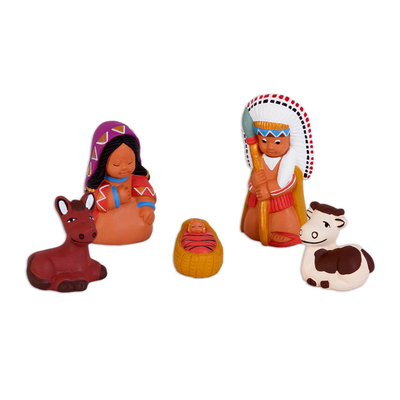 Painted Ceramic Native American Nativity Scene from Peru