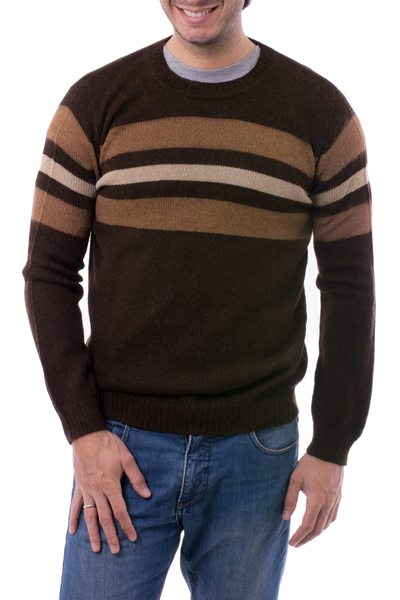 100% Alpaca Pullover Sweater for Men in Shades of Brown