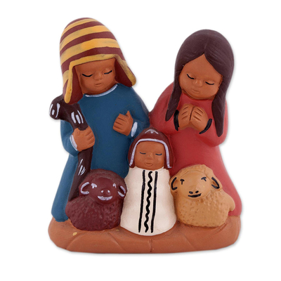 Hand-Painted Cultural Ceramic Nativity Scene from the Andes