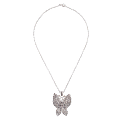 Sterling Silver Butterfly Filigree Pendant Necklace