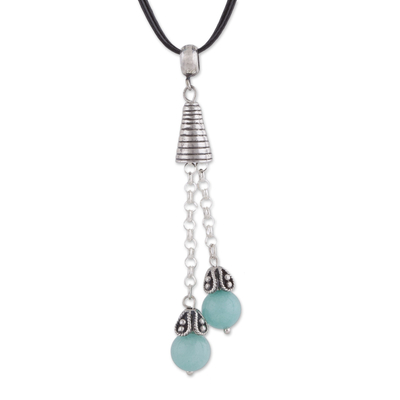 Amazonite Pendant Necklace on Cotton Cord from Peru