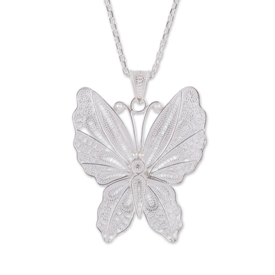 Sterling Silver Filigree Butterfly Necklace from Peru