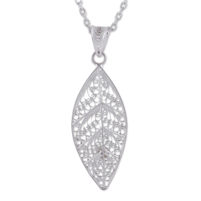 Leaf Sterling Silver Filigree Pendant Necklace from Peru