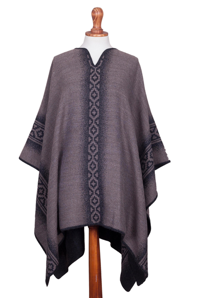 Alpaca Blend Reversible Black and Taupe Poncho