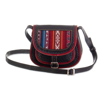 Handcrafted Wool Accent Leather Sling from Peru