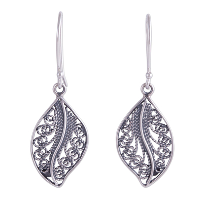 Sterling Silver Filigree Leaf Dangle Earrings from Peru