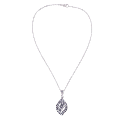 Sterling Silver Filigree Leaf Pendant Necklace from Peru