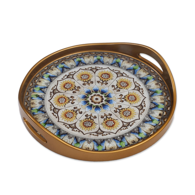 Andean Sunflower Theme Reverse-Painted Glass Tray