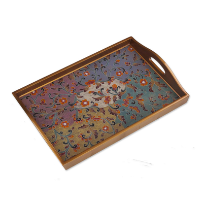 Colorful Reverse Painted Glass Decorative Tray from Peru