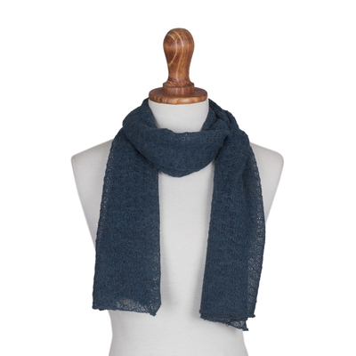 Textured 100% Baby Alpaca Wrap Scarf in Teal from Peru