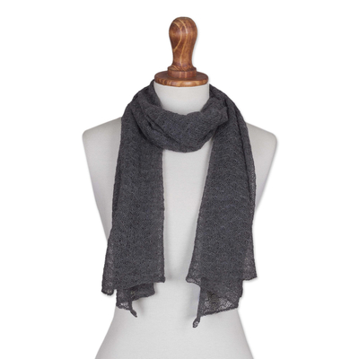 Textured 100% Baby Alpaca Wrap Scarf in Slate from Peru