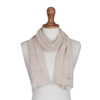 Textured 100% Baby Alpaca Wrap Scarf in Champagne from Peru