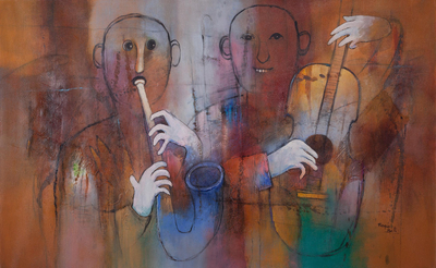 Original Jazz Musician Oil Painting from Peru