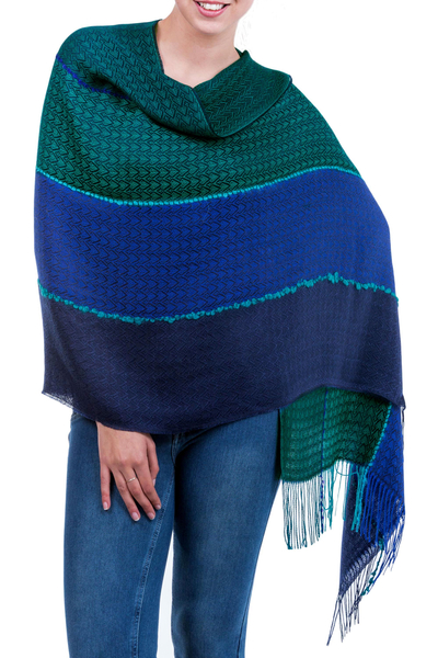 Alpaca Blend Shawl in Blue and Turquoise from Peru
