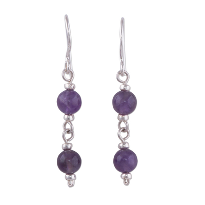 Dangle Earrings in Sterling Silver with Two Amethyst Beads