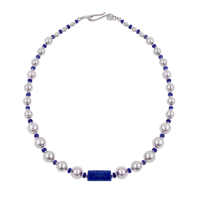 Sodalite and Sterling Silver Beaded Necklace from Peru