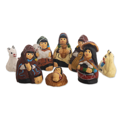 Petite Andean Ceramic Nativity Scene (8 Pieces)