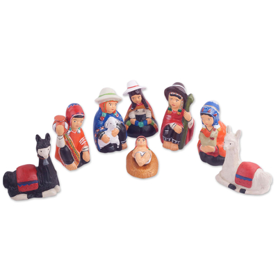 9-Piece Handcrafted Ceramic Peruvian Nativity Scene