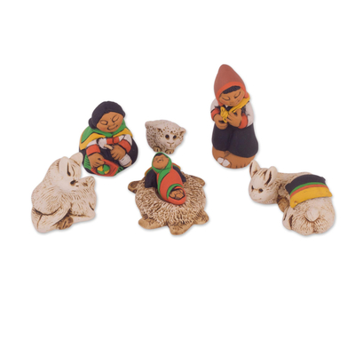 Andean Style Petite Ceramic Nativity Scene (7 Pieces)