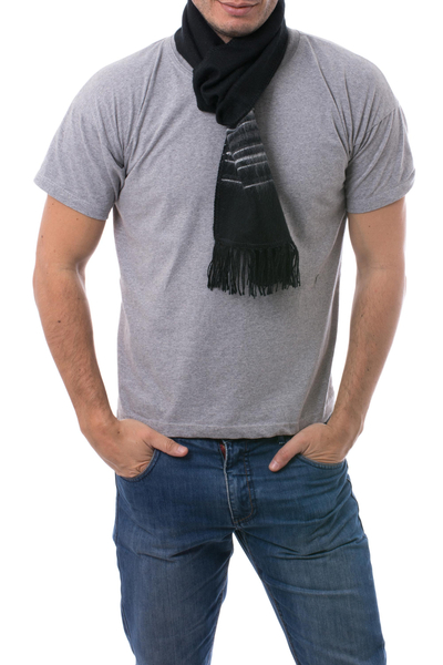 Artisan Crafted Woven Black Alpaca Blend Scarf for Men