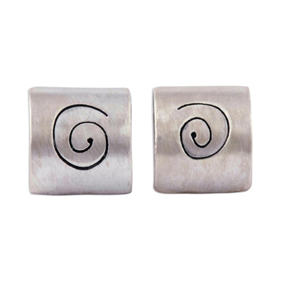 Spiral Motif Sterling Silver Button Earrings from Peru