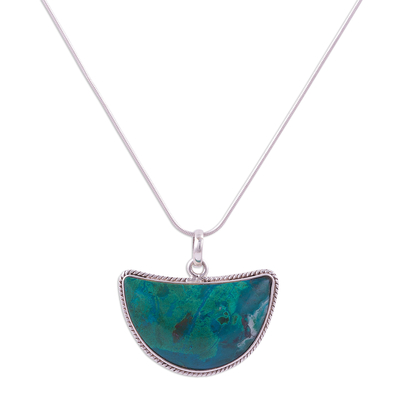 Crescent Chrysocolla Pendant Necklace from Peru