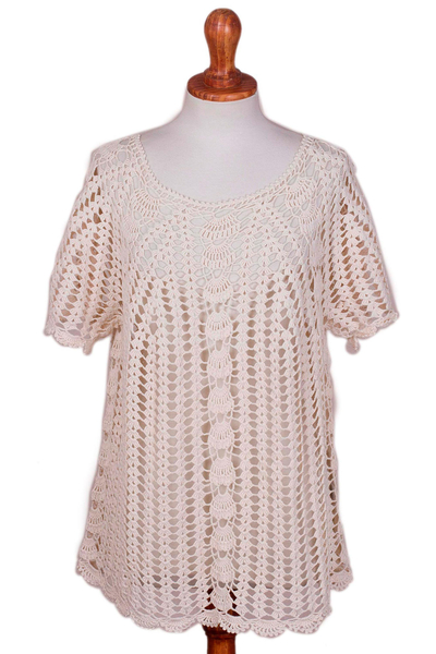 Handcrafted 100% Pima Cotton Pullover Top in White from Peru