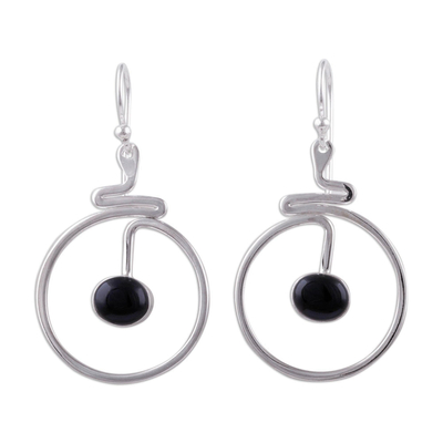 Round Black Obsidian Dangle Earrings from Peru