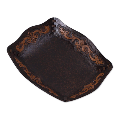 Peru Handcrafted Tooled Leather Colonial Art Theme Catchall