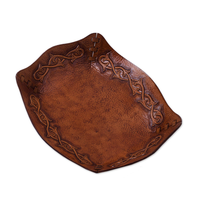 Peruvian Handcrafted Tooled Leather Andean Catchall