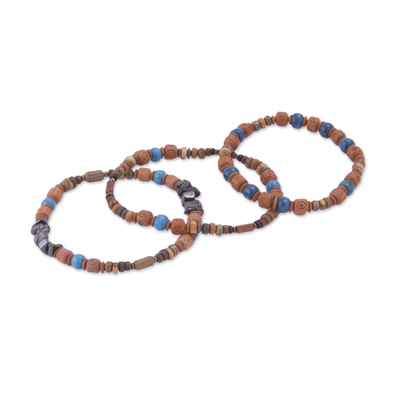 Three Hematite and Ceramic Beaded Bracelets in Earth Tones
