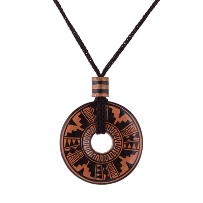 Peruvian Ceramic Pendant Necklace in Black and Copper Colors