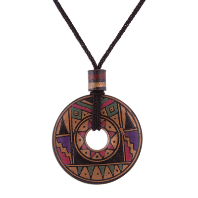 Peruvian Handmade Ceramic Pendant Necklace in Jewel Tones