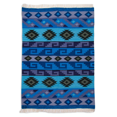 Handwoven Wool Area Rug in Blue (4x6) from Peru