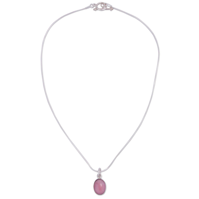 Artisan Crafted Modern Pink Opal Necklace in Andean Silver