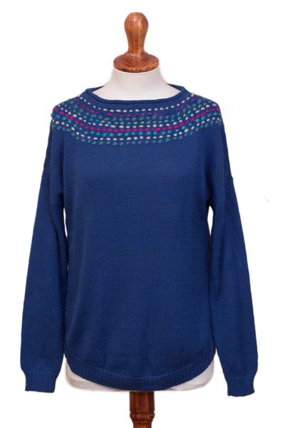 Knit Blue Baby Alpaca Pullover Sweater from Peru