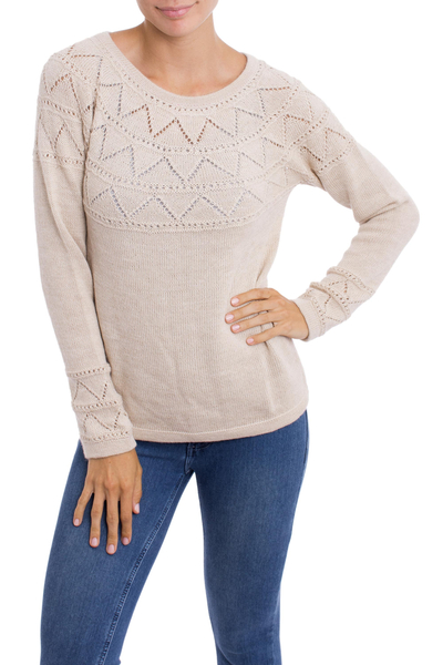 Knit Alabaster Baby Alpaca Pullover Sweater from Peru