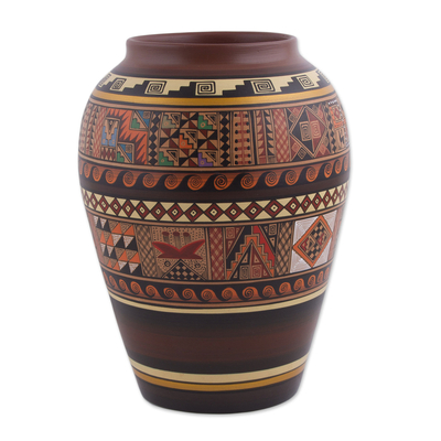 Inca Motif Ceramic Decorative Vase from Peru