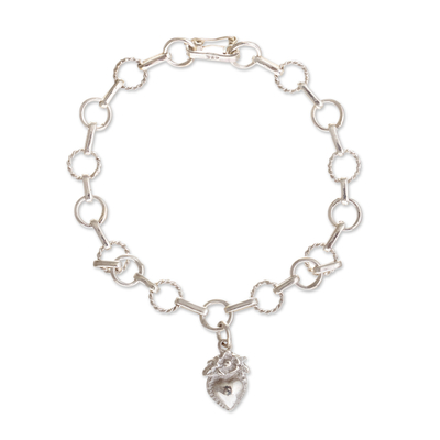 Religious Sterling Silver Heart Link Bracelet from Peru